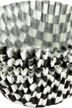 BinaryABC Black Checkered Cupcake Liners Baking Cups,Birthday Cake Decorations Party Supplies,100Pcs