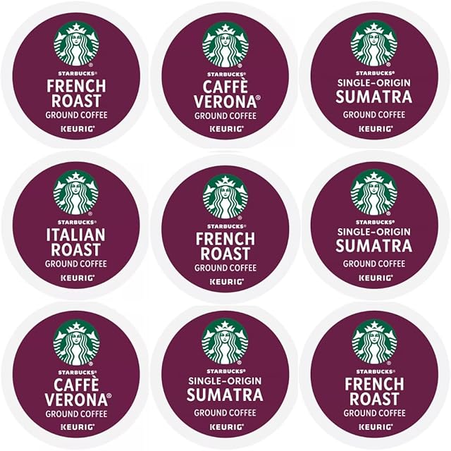 Dark Roast K-Cups Pod Sampler, Includes Starbucks Sumatra, French Roast, Cafe Verona, And Italian Roast, 20 Count
