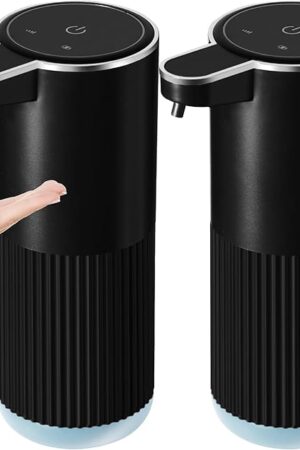 Automatic Soap Dispenser, 2 Pack Black Touchless Liquid Soap Dispenser for Bathroom, 13.5 Fl Oz Plastic Electric Auto Dish Soap Dispensers Wall Mount for Kithcen with Adjustable Volume