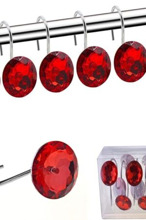 YUYIKES Shower Curtain Hooks Diamond Shape Shower Rings/Round Acrylic Decorative Rhinestones Bling Rolling Bathroom Bath Set of 12 Rings