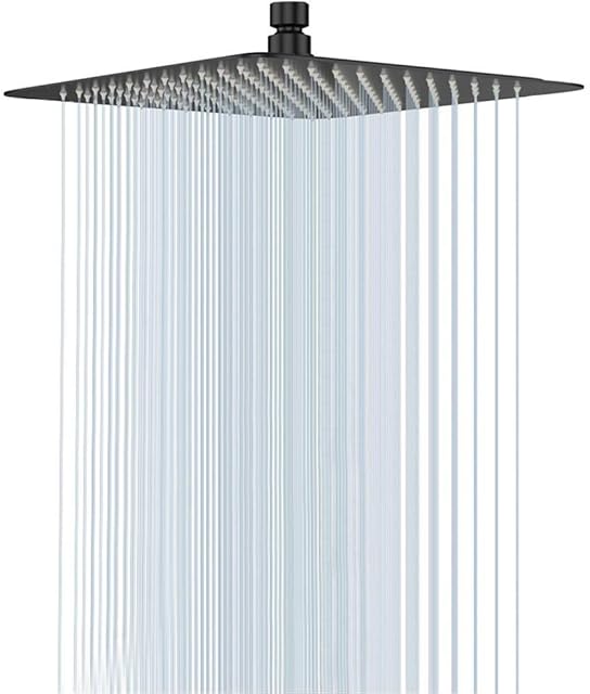 NearMoon Rain Shower Head, High Flow Stainless Steel Square Rainfall Shower, Waterfall Bath Shower Body Covering, Ceiling or Wall Mount (12 Inch, Matte Black)