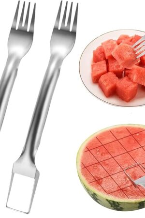 2Pcs Watermelon Fork Slicer Cutter, Stainless Steel 2-in-1 Watermelon Fork Slicer, Portable Tool for Home Party Camping Kitchen Gadget