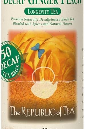 The Republic of Tea Decaf Ginger Peach Black Tea, Tin of 50 Bags