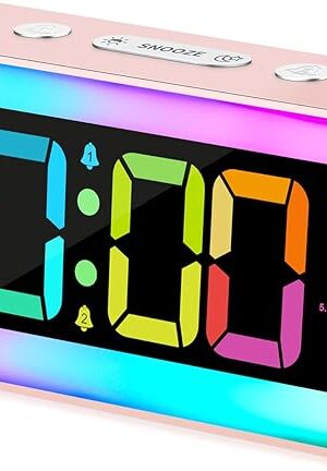 Cadmos Cute Pink Loud Alarm Clock with RGB Night Light - Perfect for Girls Room Decor and Kawaii Gifts, Small Size for Bedside or Desk Lamp in Bedrooms, Ideal for Kids, Teens (Light Pink)