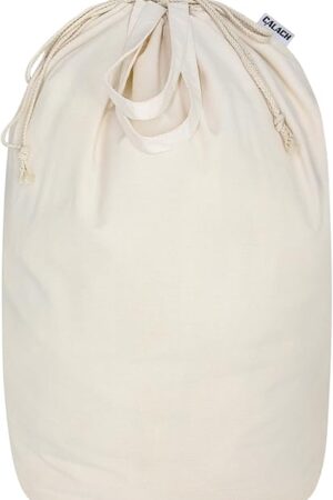 Canvas Laundry Bags with Handles & Square Base 13.8"x 13.8", Large Heavy Duty Laundry Basket Hamper Liner, College Dorm Washable Drawstring Cotton Dirty Clothes Bag (Natural,1 Pack)