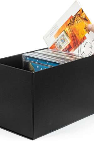 CD Storage Box, DVD Storage Box- Durable 5.2 x 5.75 x 12 Inch Disc Holders with Lids, Store up to 30 CDs- Black 1 PACK