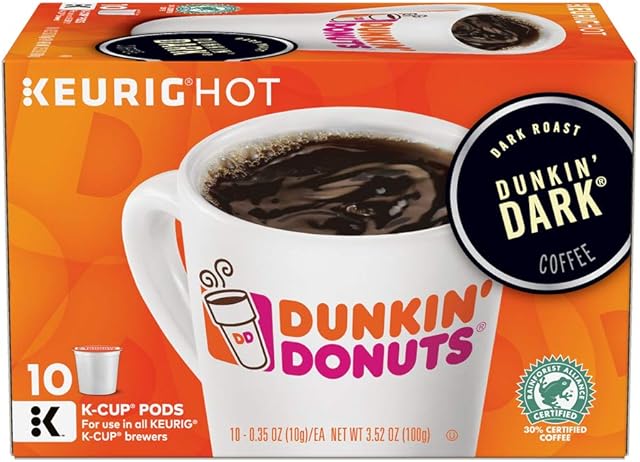 Dunkin' Donuts Dunkin' Dark K-Cup Pods, Dark Roast, For Keurig Brewers, 10 Count