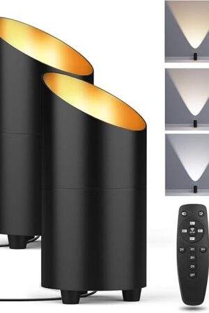 2 Pack Uplighting Indoor, LED Floor Can Lights with Remote and Timer, 3 Color Temps Dimmable Spotlight for Corner Sofa Plant Home Accent Lighting, 5.9 FT Plug Cord & Foot Switch, Black