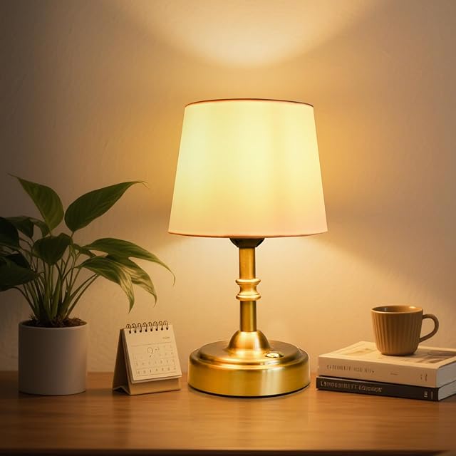 Small Cordless Lamp, 4000mAh Rechargeable Battery Operated Lamp, 3-Level Brightness Small Lamps for Bathroom Shower Bedside Living Room Ambient Lighting Touch Table Desk Lamps Home Decoration(Gold)