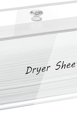 Acrylic Dryer Sheet Holder with Lid, Clear Laundry Sheets Container, Storage Box for Laundry Room Organization, Holds Sheets, Balls, Clothes Pins, Laundry Pods(7.3x5x3.7in)