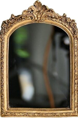10? x 7? Small Gold Vintage Wall Mirror, Antique Gold Resin Baroque Mirror, Decorative Hanging & Tabletop Mirror