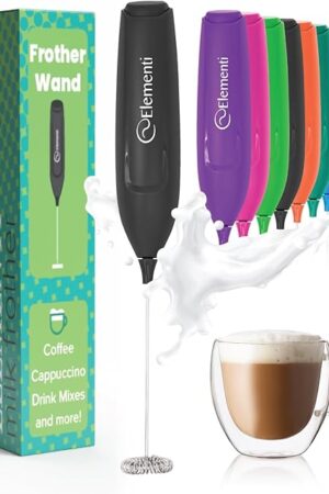 Elementi Powerful Frother Wand – Lightweight Milk Frother & Drink Mixer Handheld, Matcha Whisk for Dreamy Lattes, Powerful Coffee Mixer Wand & Blender Stirrer - Make Creamy Cappuccinos at Home (Black)