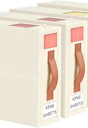 Aokeyee Foldable Bed Sheet Organizers and Storage - 4 Pack(Queen or King Size) Sheet Set Organizer for Bed Sheets,Pillowcases,Linen Closet Organizer for Bedding Clothes Towels(lvory)