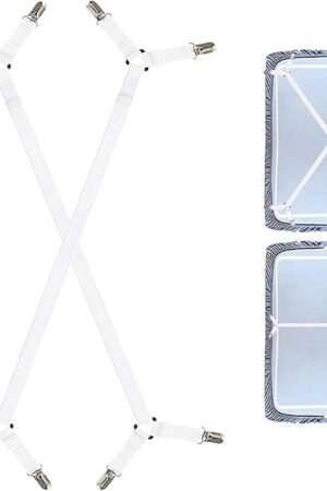 Bed Sheet Straps, Adjustable Durable Bed Sheet Holder Straps with Metal Clips, Elastic Sheet Holders Keep Sheets Firm & Tight 2PCS White