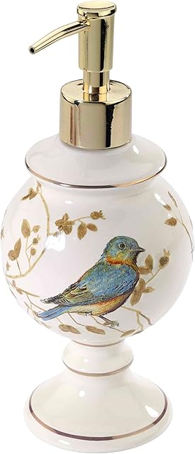 Avanti Linens - Lotion Pump/Soap Dispenser, Countertop Accessories, Nature Inspired Bathroom Decor (Gilded Birds Collection)