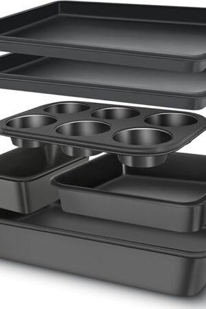 Baking Pans Set, Nonstick Bakeware Sets, Oven Pans for Cooking, AIVIKI 6 Pieces Baking Sheets Set Including Cookie Sheet, Deep Roaster Pan, Square Pan, Loaf Pan, Muffin Pan, Carbon Steel Baking Set