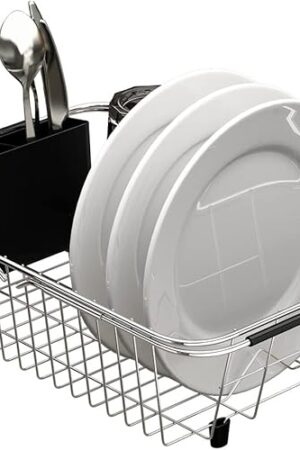 Adjustable Over Sink Dish Rack Stainless Steel Dish Drying Rack On Counter or in Sink, Rustproof