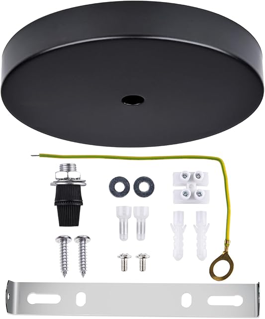 Arturesthome 7" Modern Rewind Ceiling Canopy Kit,Black Single Hole Ceiling Plate for Pendant Lights or Chandelier Fixture