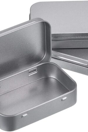 3Pack Silver Metal Rectangular Empty Hinged Tins Box Containers Basic Necessities Tins Mini Portable Box Small Storage Kit Gift Card Tin Holders Box Set for DIY Use, Home Organizer