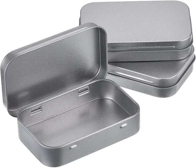 3Pack Silver Metal Rectangular Empty Hinged Tins Box Containers Basic Necessities Tins Mini Portable Box Small Storage Kit Gift Card Tin Holders Box Set for DIY Use, Home Organizer