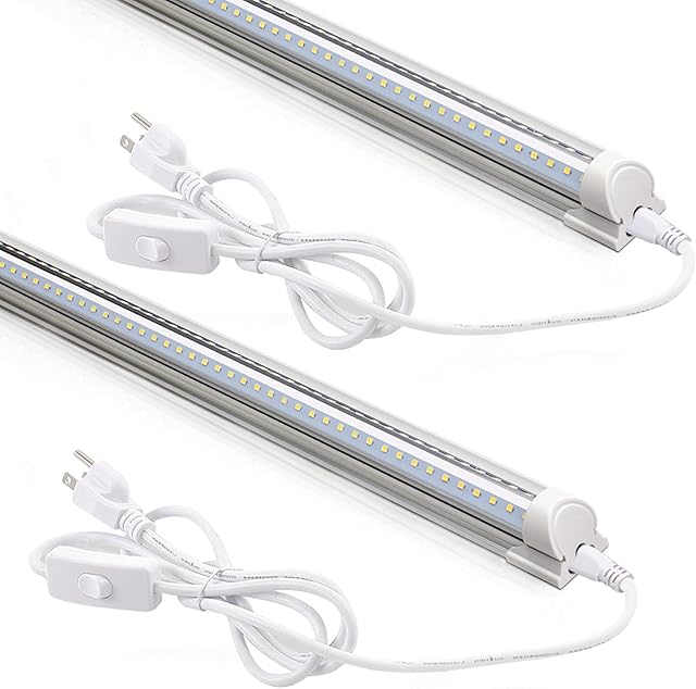 Barrina LED Shop Lights 2FT, 20W 3000LM 5000K, T8 LED Light Fixture, Clear Cover, Ceiling and Utility Shop Light, Linkable Tube Lights for Room, Garage, Workbench, Warehouse, 2 Packs