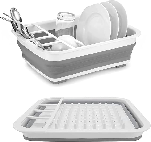 Collapsible Bowls, Plates, and Dishes Drainer, Portable Space-Saving Dish Rack for Kitchen, RV, Campers, and Travel Trailers