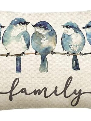 AVOIN colorlife Home Sweet Home Bluebird Family Watercolor Throw Pillow Cover, 12 x 20 Inch Fall Blue Cushion Case Decoration for Sofa Couch