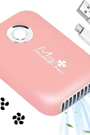 Buqikma Eyelashes Rechargeable Fan, Mini Lash Fan Eyelash Extensions Portable USB Handheld Fans Dryer Air Conditioning Blower for Eyelash Extension Supplies (Pink)