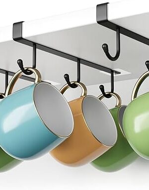 ECROCY Mug Holder for Cabinet, Clip-On Shelf and Fits Shelves up to 3/4", 3pcs Mug Organizer for Kitchen, No Drilling Free Damage