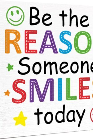 Be the Reason Someone Smiles Today Sign Wood Block,Inspirational Wooden Box Sign Motivational Desk Décor for Office Cubicle,Cheer Up Gifts for Women Coworker 5"L x 5"W x 1"H