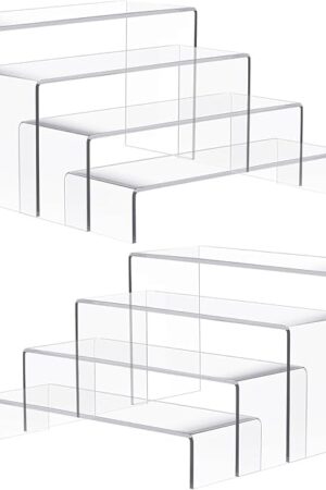 2 Set Large Acrylic Risers, 8 Pcs Rectangular Clear Acrylic Display Stand, Display Risers Shelf for Retail Desktop Shoe Showcase Jewelry Funko Pop Figures