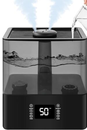 6L Humidifiers for Bedroom Large Room, Cool and Warm Mist Humidifiers for Nursery & Plants, Mist Top Fill Desk Humidifiers Essential Oil Diffuser with Adjustable Mist,360ยฐNozzle๏ผAuto Shut-Off-Black