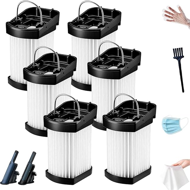 6-Pack HEPA Replacement Filters Compatible with Shark WANDVAC Power Pet WV401BL WV401PK WV403BR WV410BL WV410GN WV410PR, Compare to Part # XFFWV400, Includes Cleaning Brush