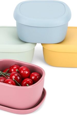 4 pcs 10 oz Silicone Snack Containers for Kids Small Food Containers with Lids, Fruit Container for Lunch, Stackable Lunch Container for Kids, Daycare, School and Travel