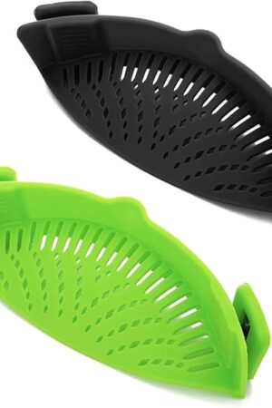 2 Pcs Silicone Clip on Strainer for Pasta Meat Vegetables Fruit, - Fit All Pots and Bowls.