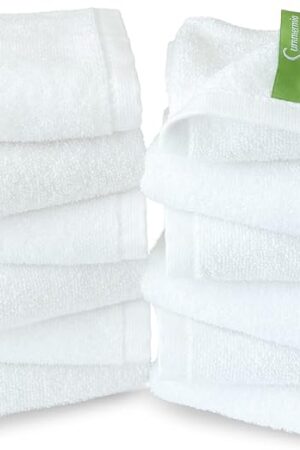 12 Pack Washcloths 13" x 13" - Soft Wash Cloths for Your Face Towel, Viscose derived from Bamboo & Cotton Blend Wash Cloths for Your Body (White)