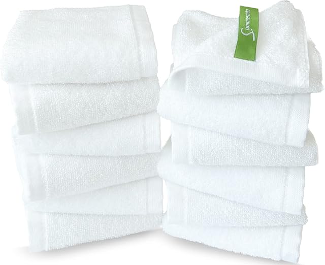 12 Pack Washcloths 13" x 13" - Soft Wash Cloths for Your Face Towel, Viscose derived from Bamboo & Cotton Blend Wash Cloths for Your Body (White)