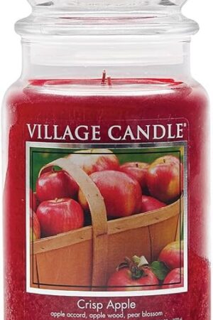 Village Candle Crisp Apple Large Glass Apothecary Jar Scented Candle, 21.25 oz., Red