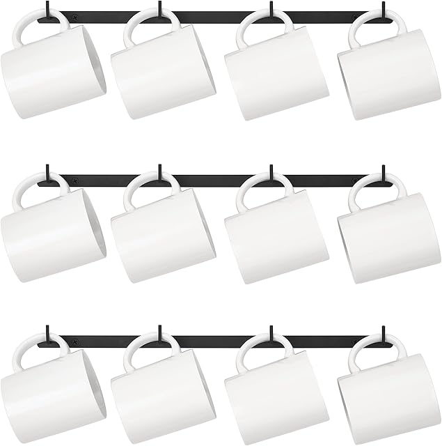 Dahey Black Metal Wall Mounted Coffee Mug Rack with 12 Hooks