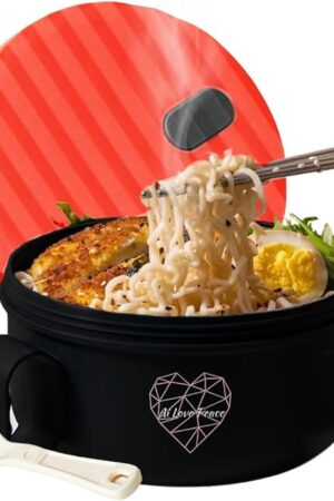 AI LOVE PEACE Ramen Bowl, 40 oz Microwaveable Noodle Cooker for Ramen, Pho, Soup, and Pasta, Dishwasher Safe and Portable, Ideal for Home, Office, Dorm, or Gift (Red)