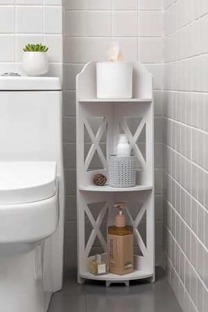 Corner Shelf Stand, Storage Organizer Great for Bathroom, Corner Shelf Perfect for Small Space,Waterproof Stand Also Use for Toilet Paper Stand,White