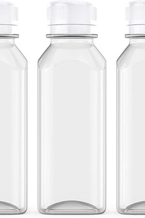Axe Sickle 3 Pcs 8 Ounce Juice Bottles with Tamper Evident Caps | White | Bulk Beverage Containers | Plastic Milk Bottles | For Milk, Juice, Drinks and Other Beverages