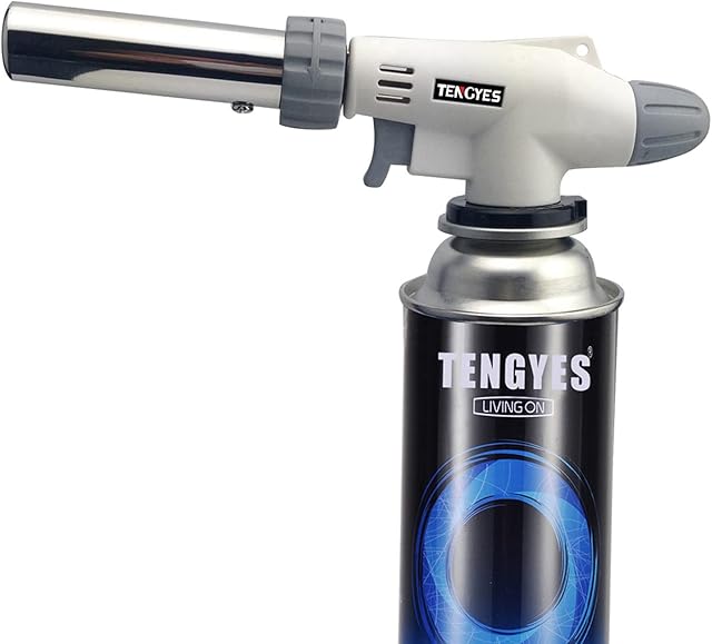 Blow Torch Kitchen Butane Lighter - Culinary Torch Chef Cooking Torch Professional Adjustable Flame with 360 Degree Inverted for Creme, Brulee, BBQ, Baking, Jewelry by TENGYES (Butane Not Included)