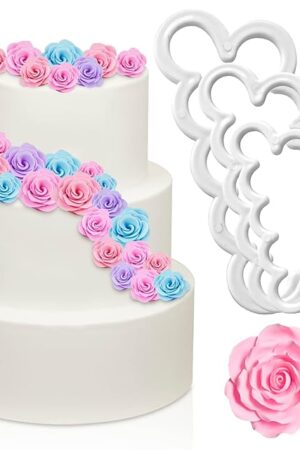 3Pcs Fondant Cutters for Edible Flowers Cake Decorations – Easy-to-Use, Different Sizes Fondant Flower Cutter for Gumpaste Flowers – Elegant Edible Rose Petals in Wedding Cakes and Desserts