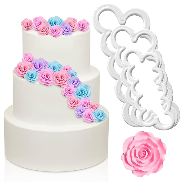 3Pcs Fondant Cutters for Edible Flowers Cake Decorations – Easy-to-Use, Different Sizes Fondant Flower Cutter for Gumpaste Flowers – Elegant Edible Rose Petals in Wedding Cakes and Desserts