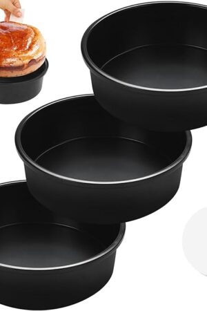 8 Inch Cake Pan Set of 3, Nonstick Round Cake Pans with 110 PCS Parchment Paper, Non-Toxic Carbon Steel Cake Baking Pans, Dishwasher Safe