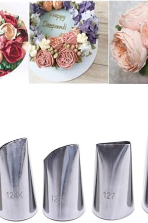 5 piece Stainless Steel Rose Flower Piping Tips Piping Nozzles Cake Decorating Supplies Cookies Cupcake Icing Decorating Supplies Decorating Kits Frosting Icing Tips Baking Set Tools #4