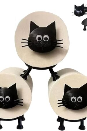 Cat Toilet Paper Holder - Funny Animal Paper Towel Holder for Bathroom Decor, Self Standing Unique 3D Printed with Durable Resin, 3pcs