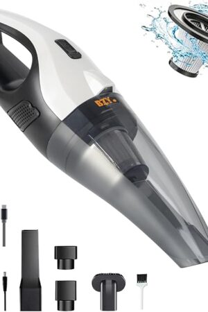 BZY Handheld Vacuum Cleaner Cordless Rechargeable 17500Pa Strong Suction Small Handheld Vacuum with LED Light Portable Car Vacuum Cleaner with Multi-Nozzles & Washable Filter 35Min for Car Home Pet
