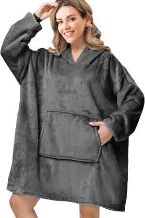 Wearable Blanket Hoodie Comfy Sweatshirt Oversized Hoodie Blanket Polyester Sherpa Fleece Lining with Sleeves